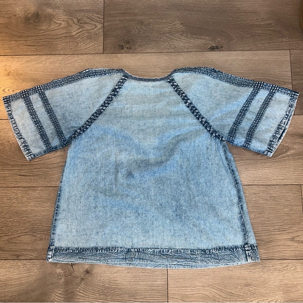 Faherty Blue Denim Women's Blouse with Tassels Size Small Organic Cotton - Picture 6 of 6